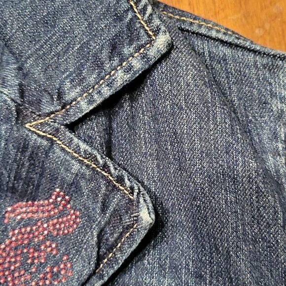 ROCAWEAR Distressed Denim Pink Bedazzled Glam Rock Jean Jacket - Picture 11 of 12